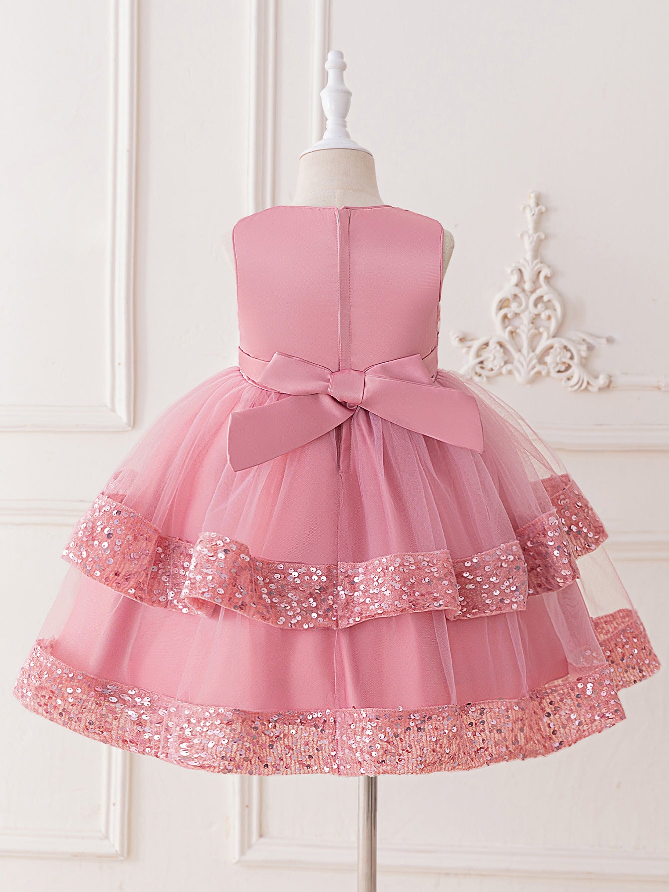 Cute Girl's Tiered Sequin Tulle Dress – Princess Party & Flower Girl Gown