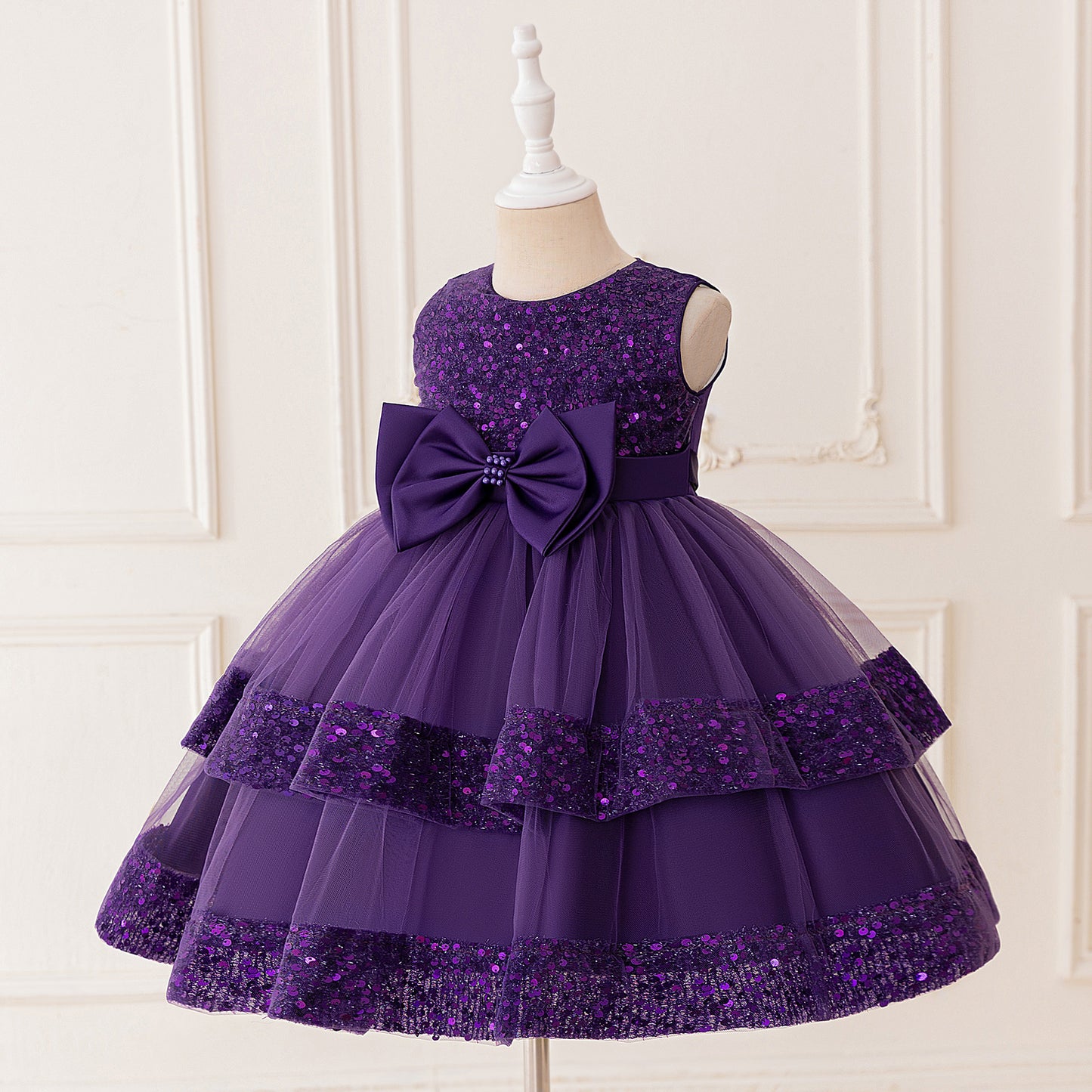 Cute Girl's Tiered Sequin Tulle Dress – Princess Party & Flower Girl Gown