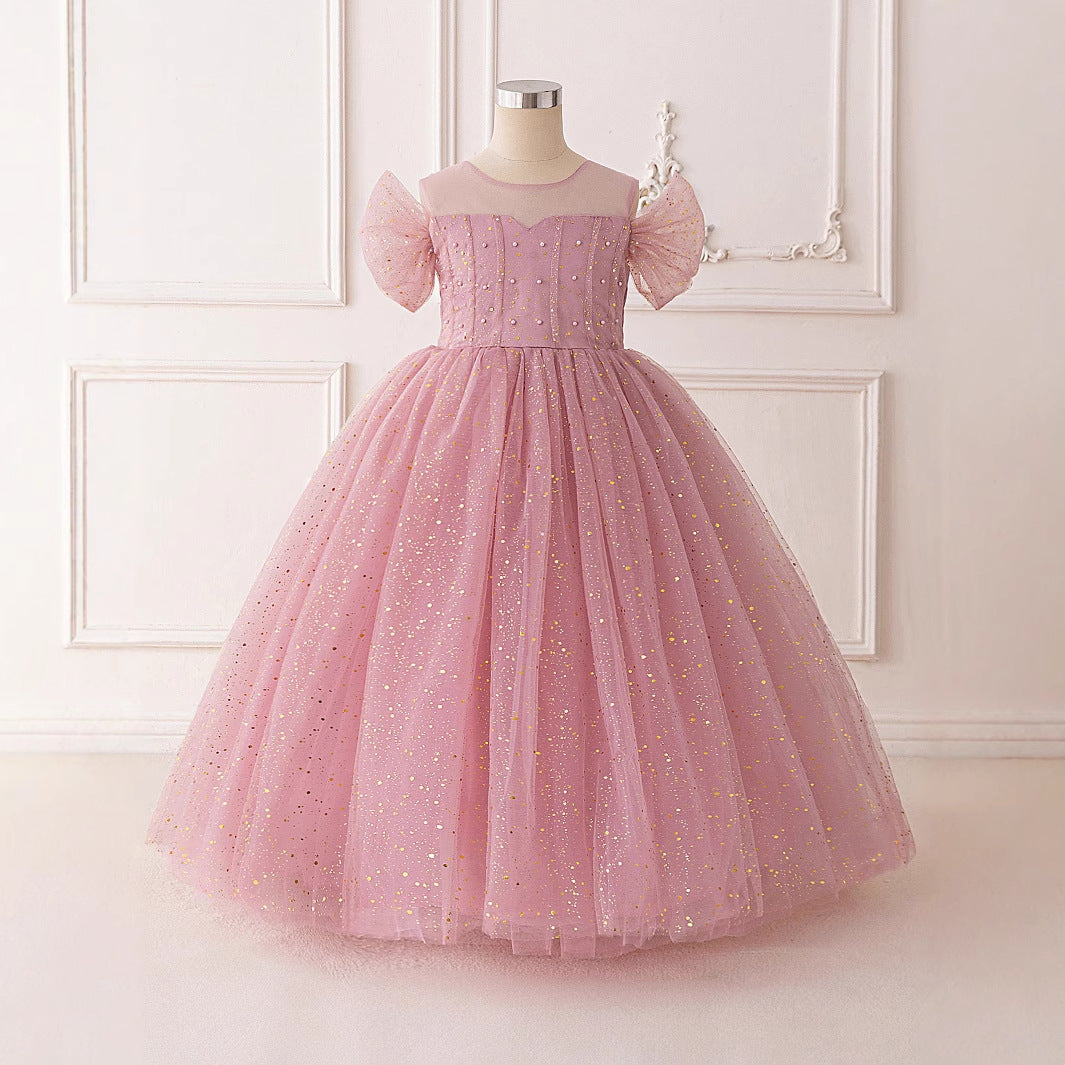 Sparkling Pink Sequin Princess Dress for Girls | Maxi A-Line Flower Girl Gown