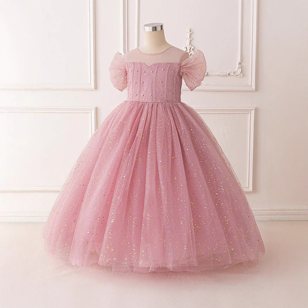 Sparkling Pink Sequin Princess Dress for Girls | Maxi A-Line Flower Girl Gown