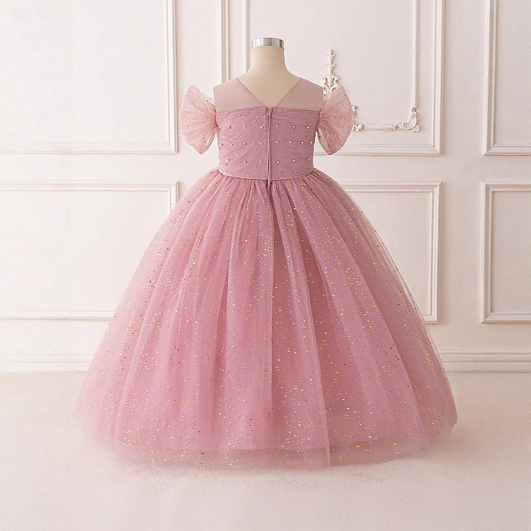 Sparkling Pink Sequin Princess Dress for Girls | Maxi A-Line Flower Girl Gown