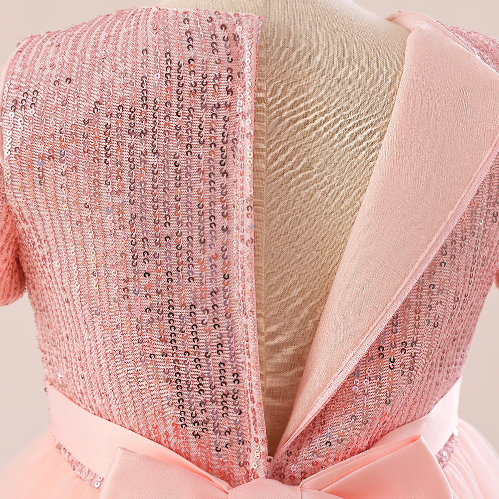 Sparkling Princess Maxi Dress for Girls with Sequins and Bow | A-line Kids Formal Gown
