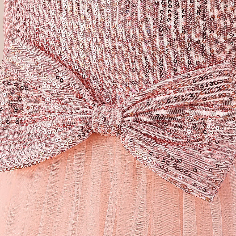 Sparkling Princess Maxi Dress for Girls with Sequins and Bow | A-line Kids Formal Gown