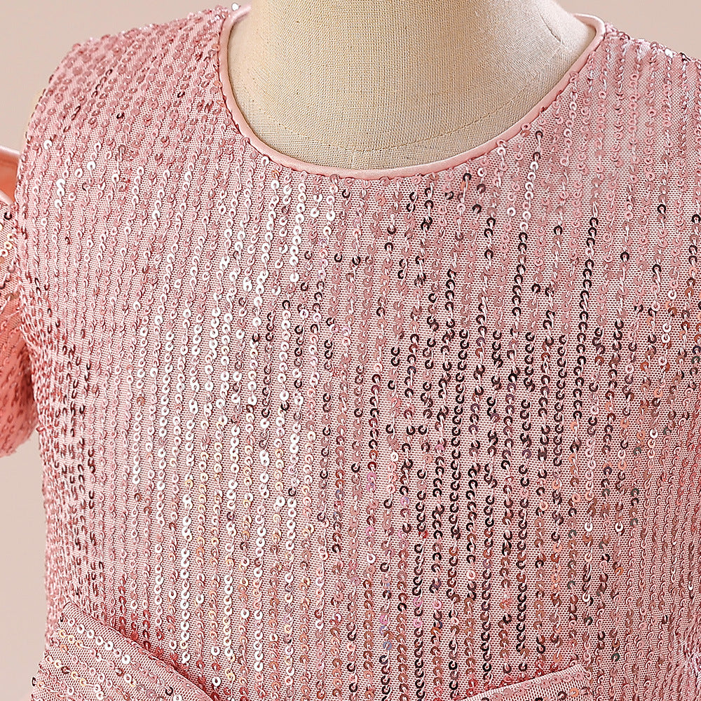 Sparkling Princess Maxi Dress for Girls with Sequins and Bow | A-line Kids Formal Gown