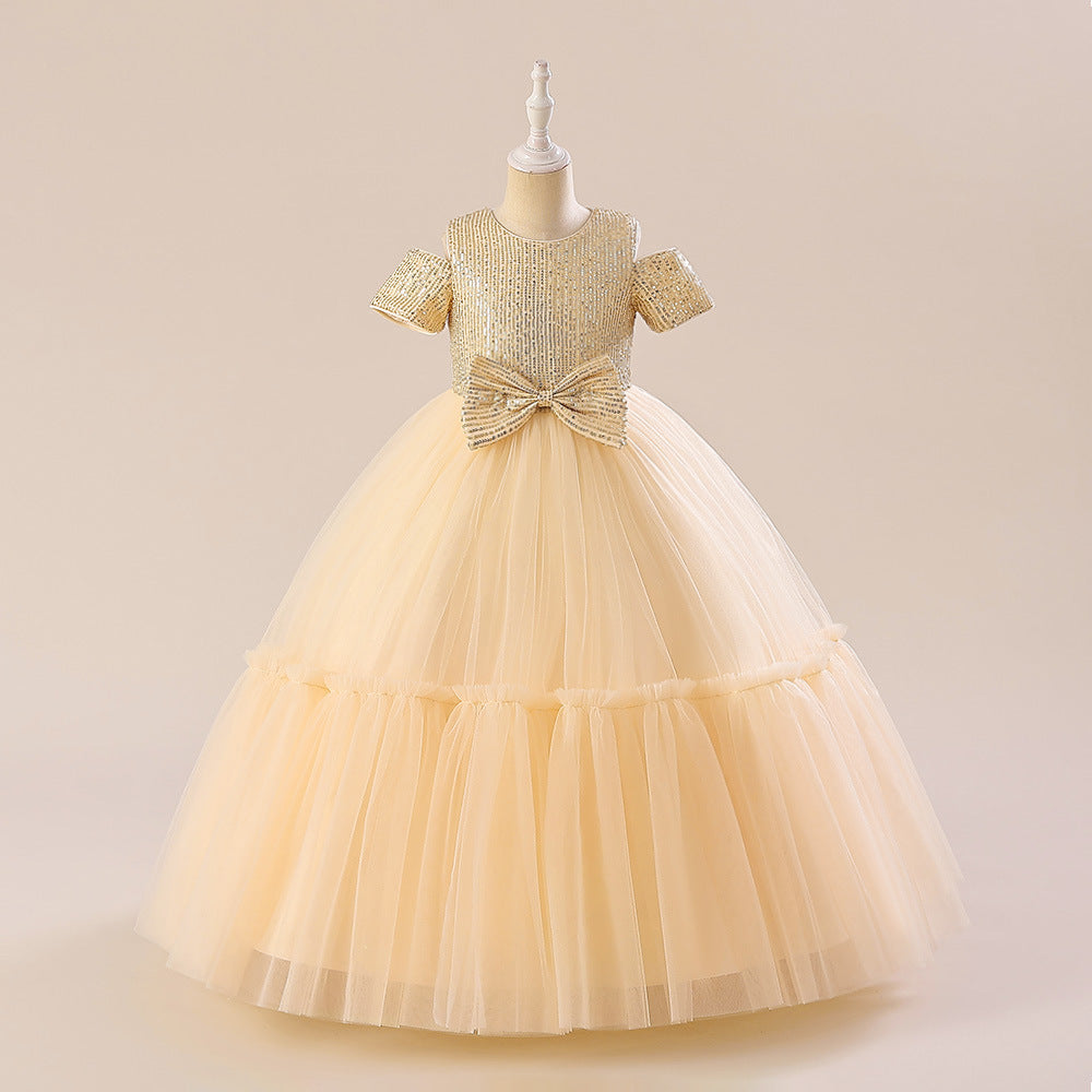 Sparkling Princess Maxi Dress for Girls with Sequins and Bow | A-line Kids Formal Gown