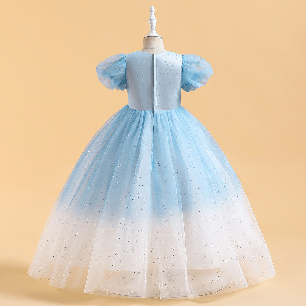 Cute A-Line Tulle Princess Dress with Sequins & Beads – Puffy Sleeves Kids Formal Gown