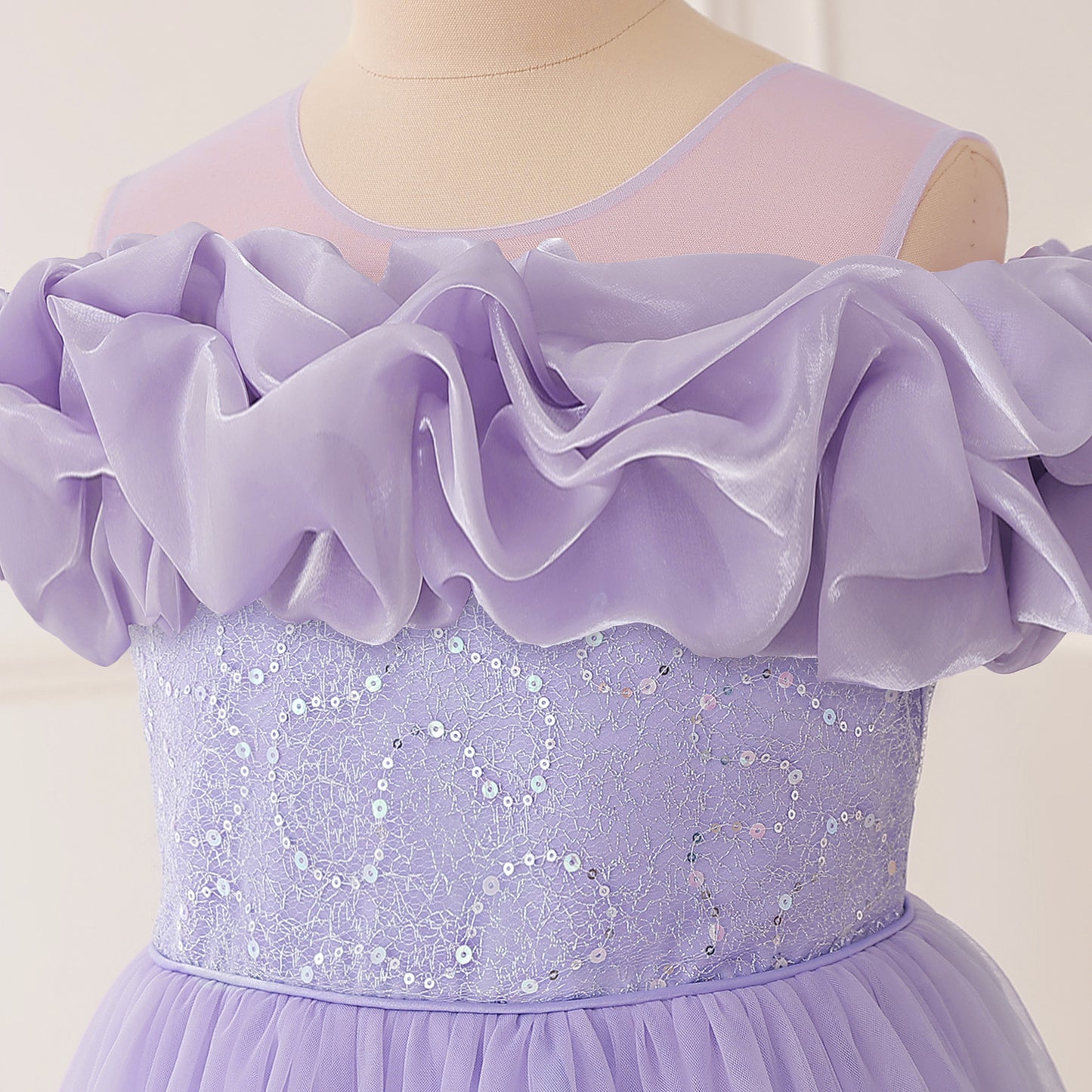 Sparkly Off-Shoulder Tulle Maxi Dress for Girls | Sequined Formal Party Gown