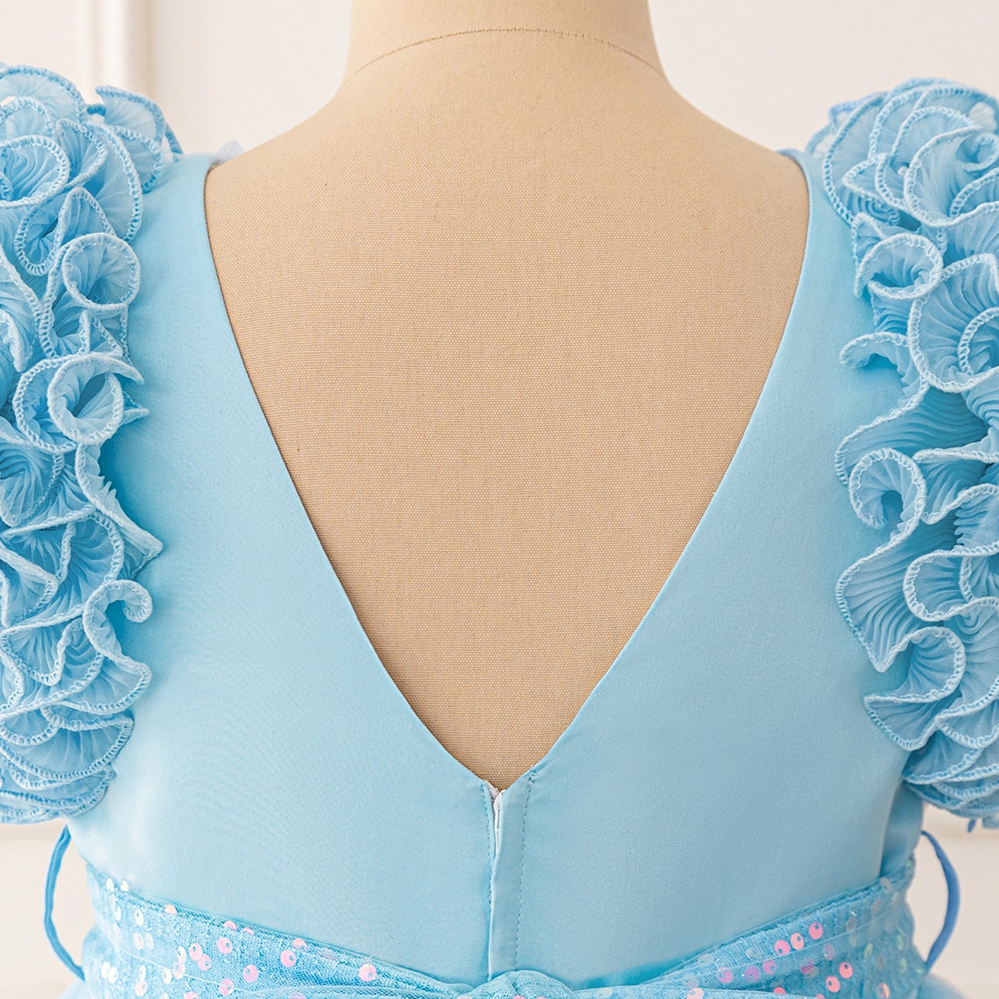 Sparkly Puffy V-Neck Ball Gown for Girls | Floor-Length Princess Dress