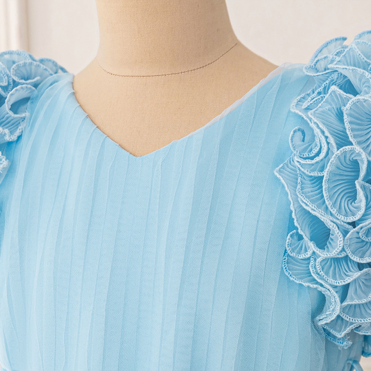 Sparkly Puffy V-Neck Ball Gown for Girls | Floor-Length Princess Dress