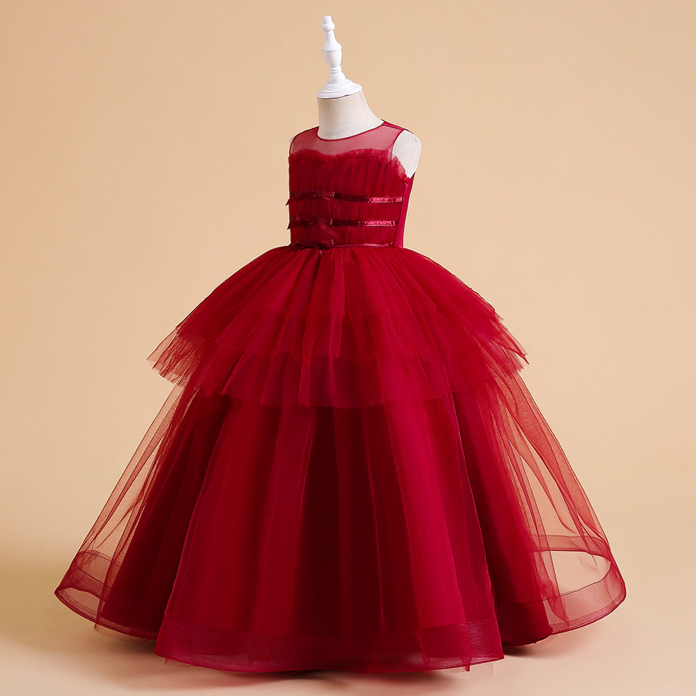 Sweetheart Neck A-Line Ruffled Tulle Maxi Dress for Party & Flower Girl | Girls 4-13Y