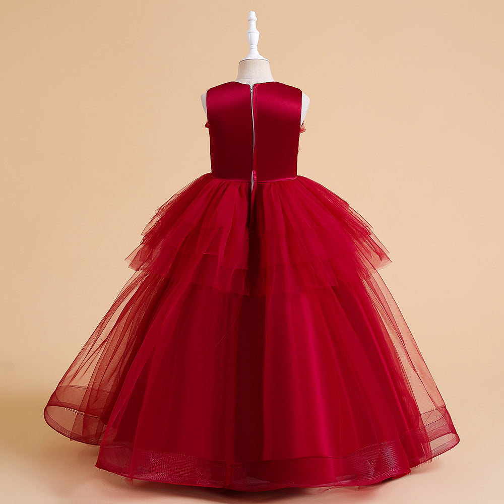 Sweetheart Neck A-Line Ruffled Tulle Maxi Dress for Party & Flower Girl | Girls 4-13Y