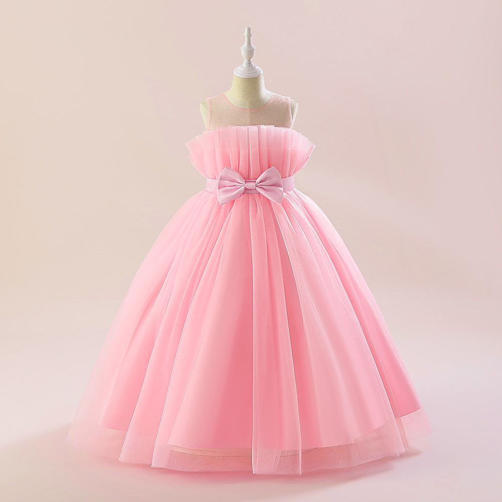 Sweetheart Neck Tulle Princess Dress for Girls with Bowknot | Maxi A-Line Gown