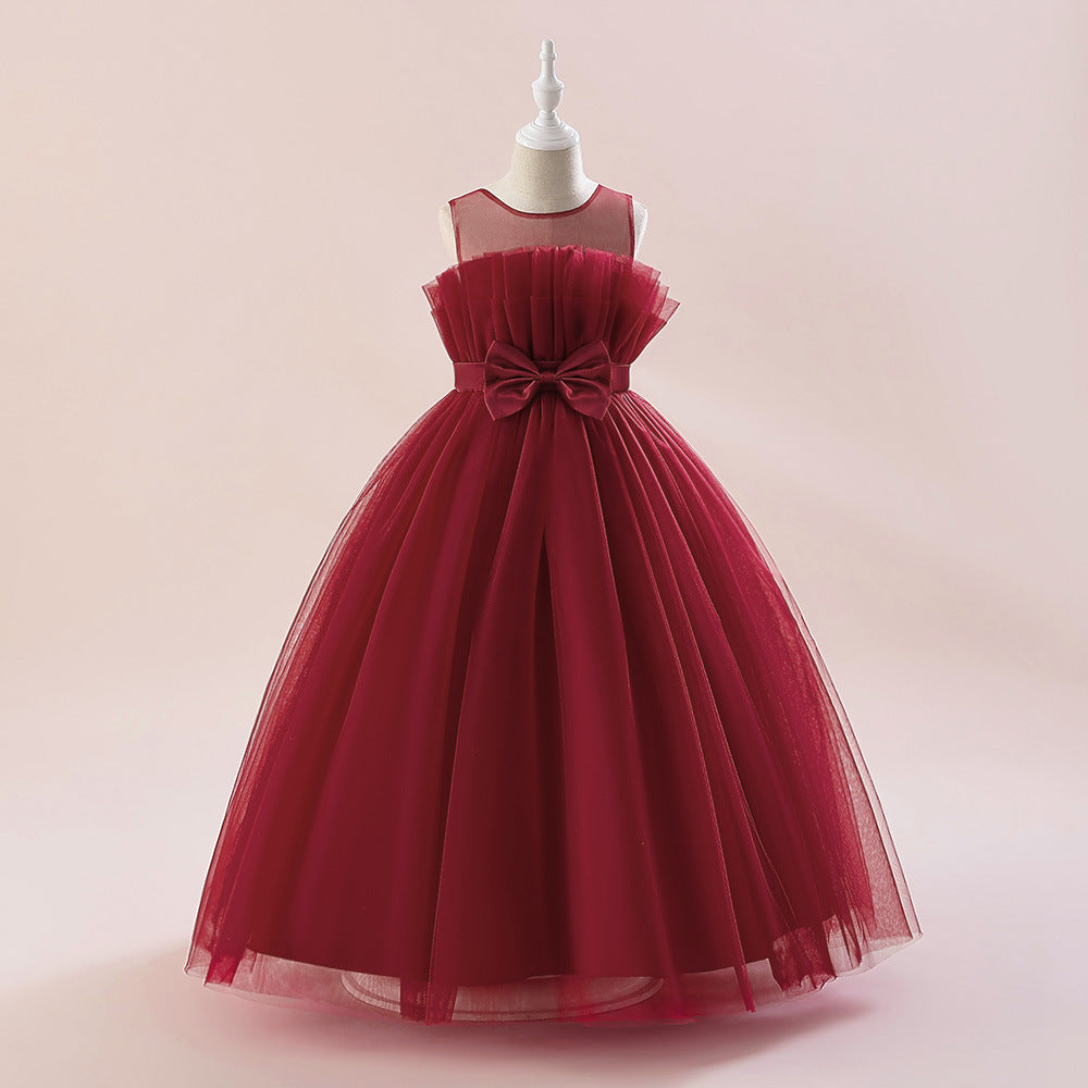 Sweetheart Neck Tulle Princess Dress for Girls with Bowknot | Maxi A-Line Gown