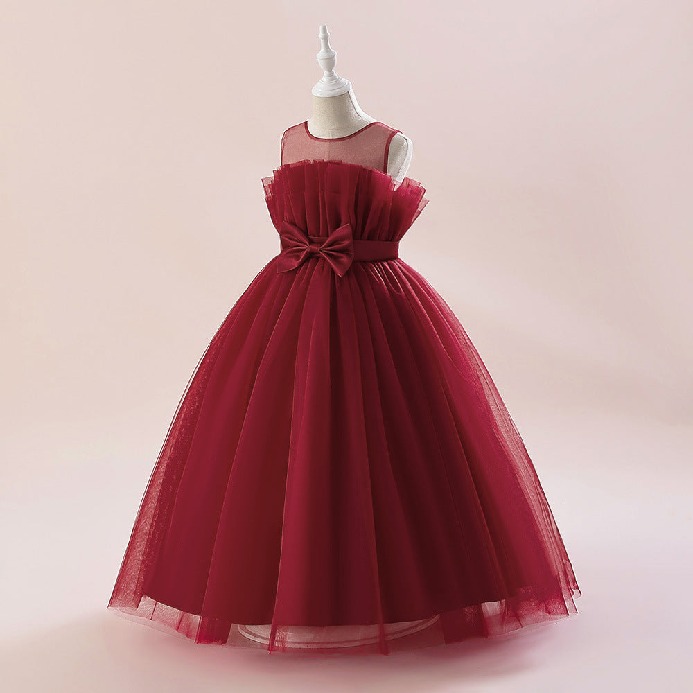 Sweetheart Neck Tulle Princess Dress for Girls with Bowknot | Maxi A-Line Gown
