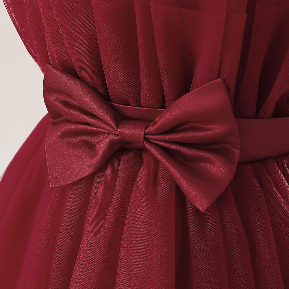 Sweetheart Neck Tulle Princess Dress for Girls with Bowknot | Maxi A-Line Gown