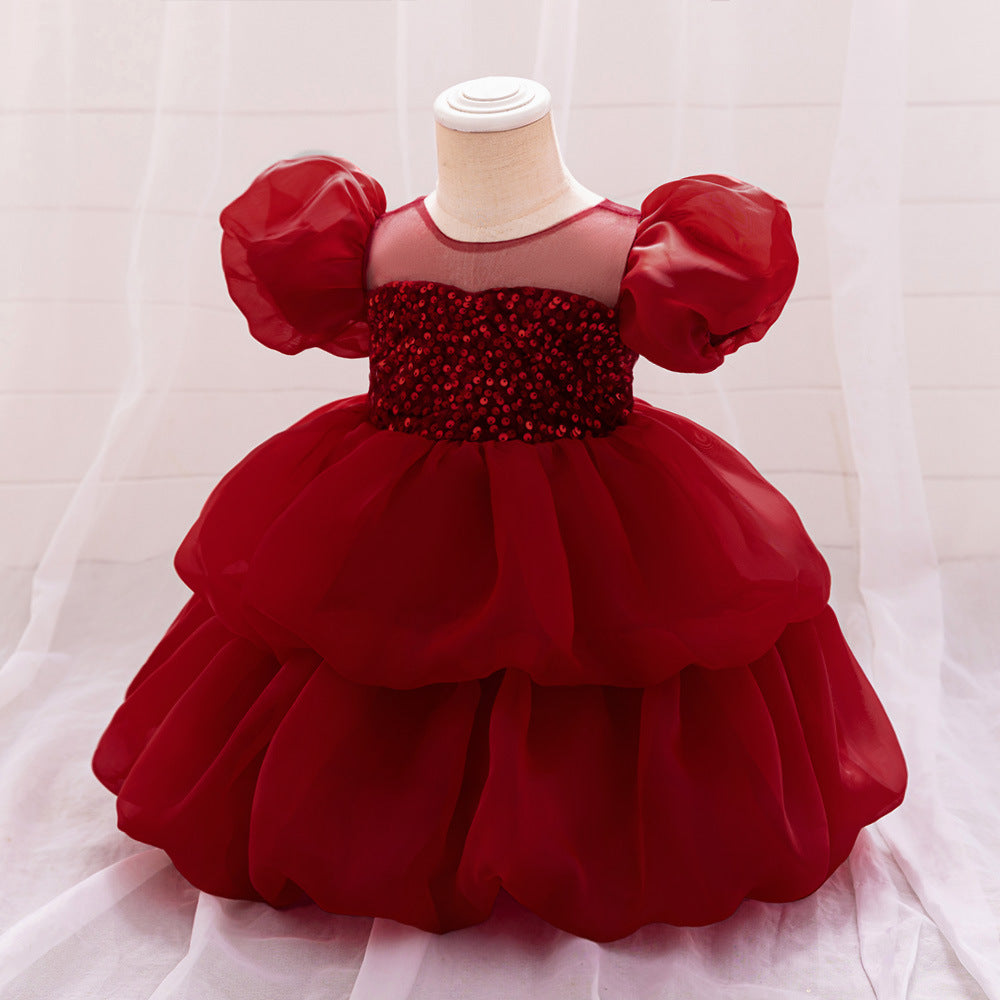 Puffy Sequin Ball Gown Dress for Girls | Sweetheart Neck, Tiered Tulle Skirt