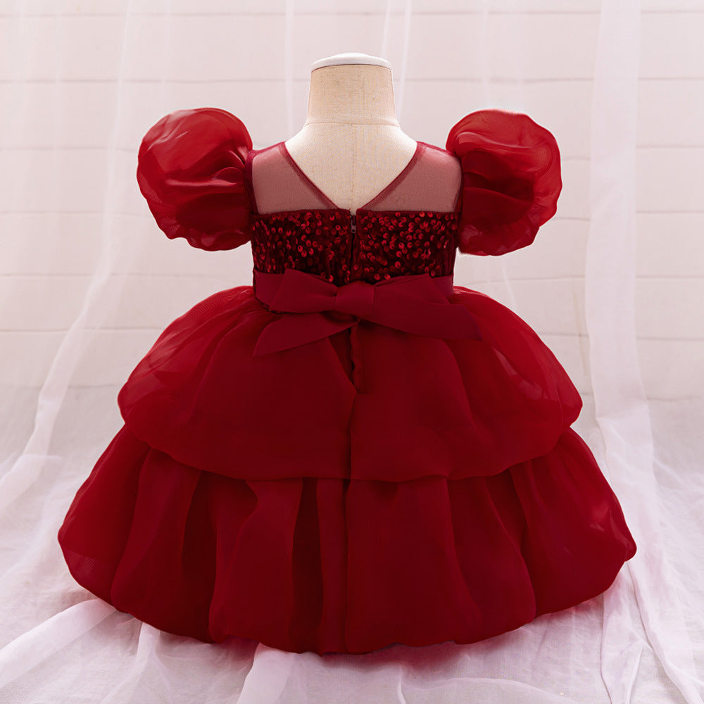 Puffy Sequin Ball Gown Dress for Girls | Sweetheart Neck, Tiered Tulle Skirt
