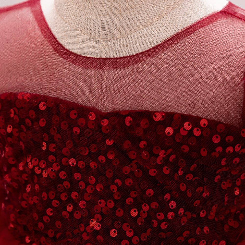 Puffy Sequin Ball Gown Dress for Girls | Sweetheart Neck, Tiered Tulle Skirt