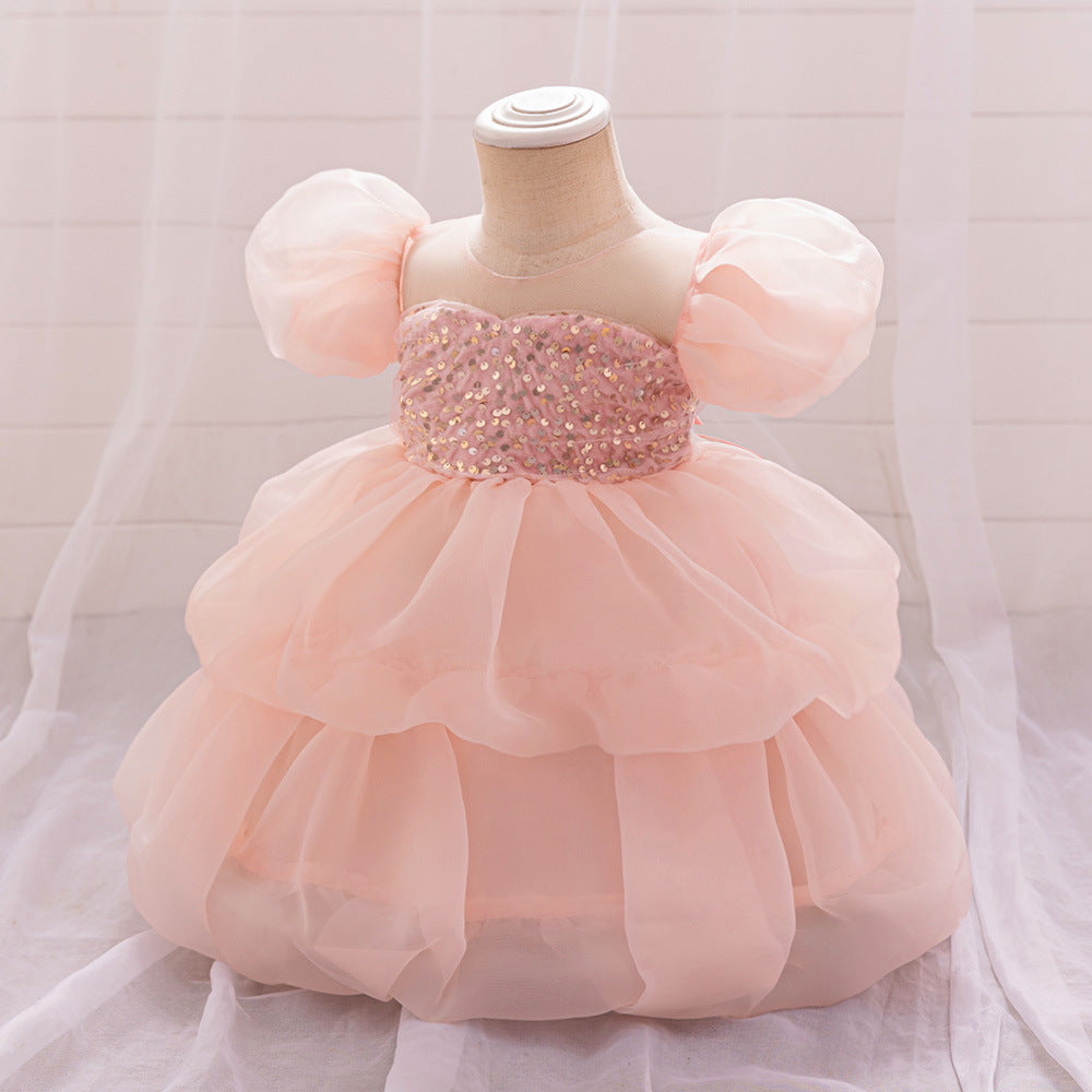 Puffy Sequin Ball Gown Dress for Girls | Sweetheart Neck, Tiered Tulle Skirt