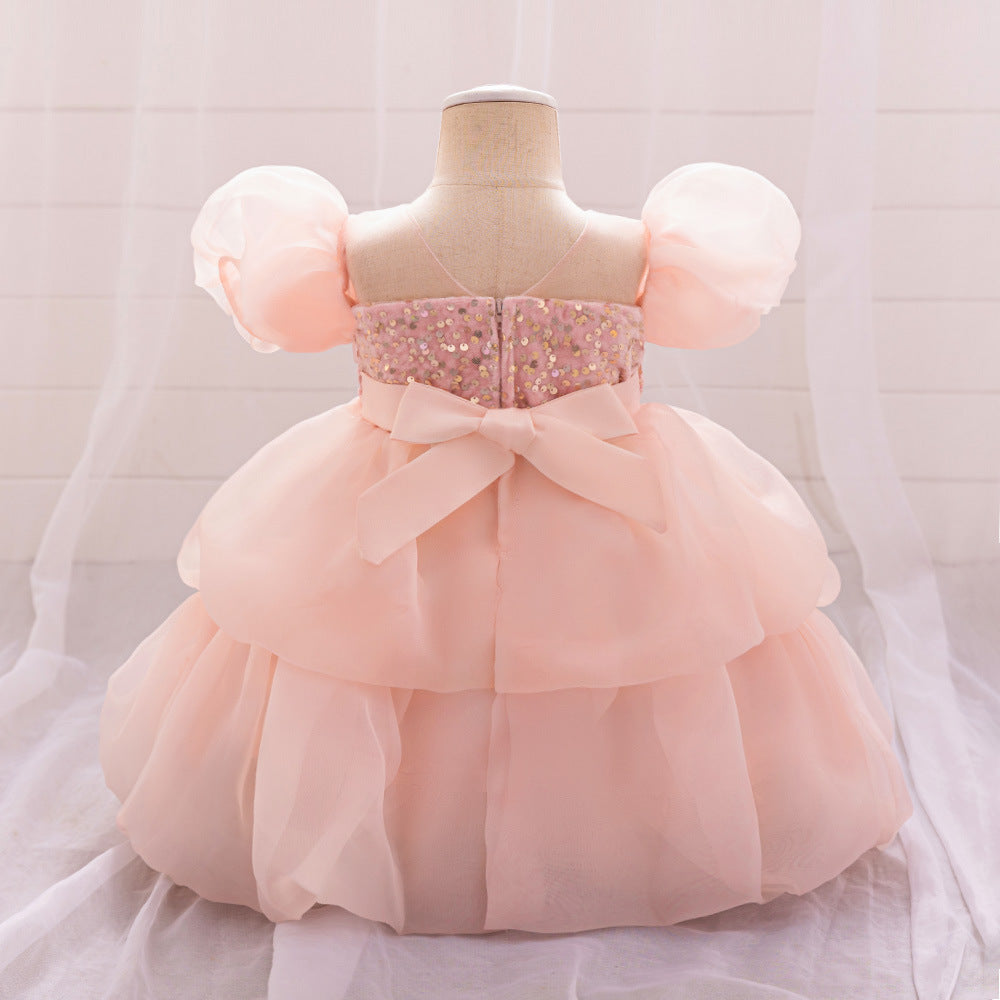 Puffy Sequin Ball Gown Dress for Girls | Sweetheart Neck, Tiered Tulle Skirt