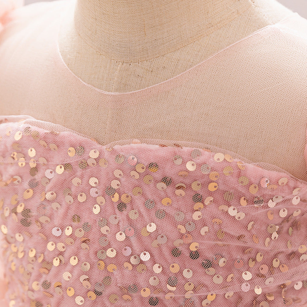 Puffy Sequin Ball Gown Dress for Girls | Sweetheart Neck, Tiered Tulle Skirt