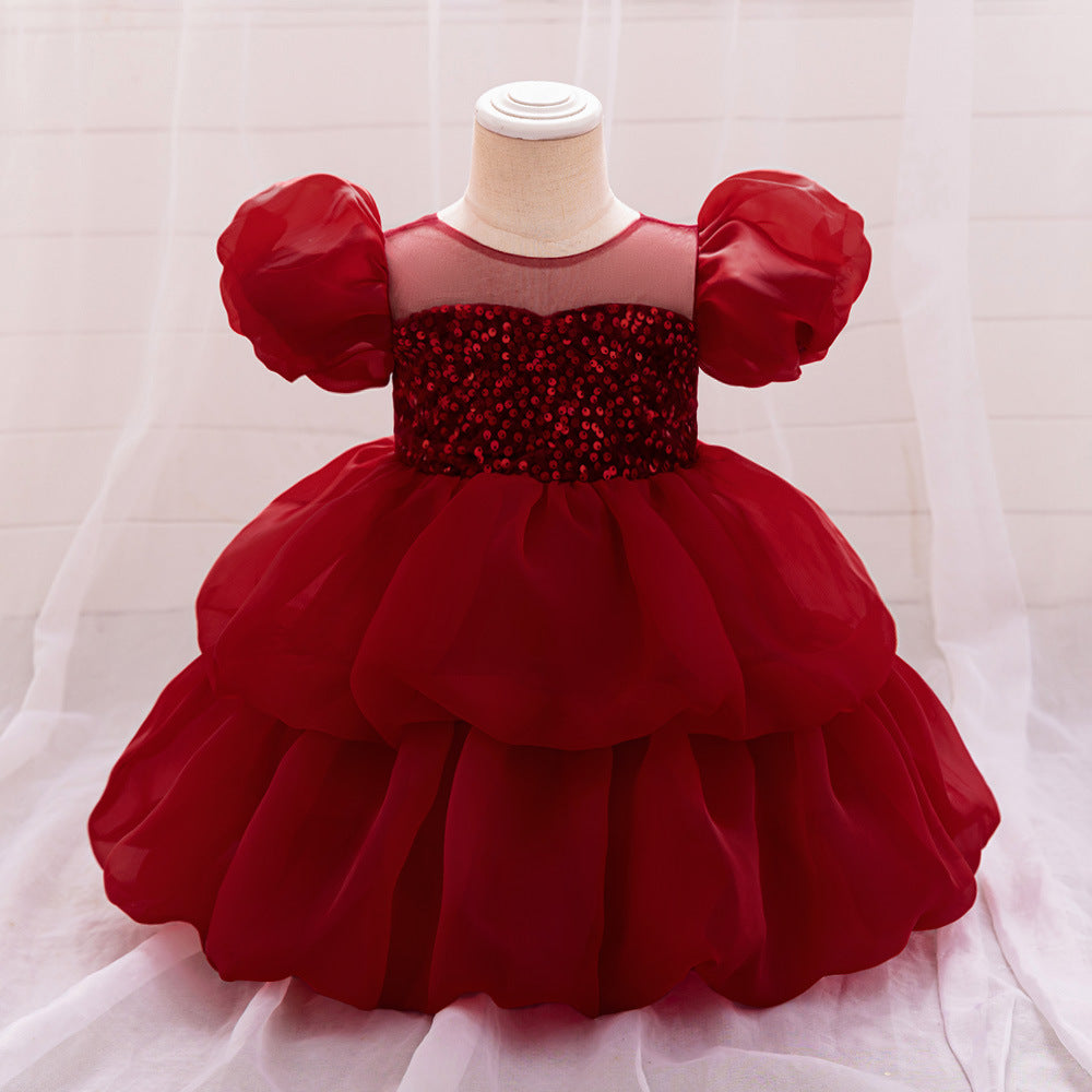 Puffy Sequin Ball Gown Dress for Girls | Sweetheart Neck, Tiered Tulle Skirt
