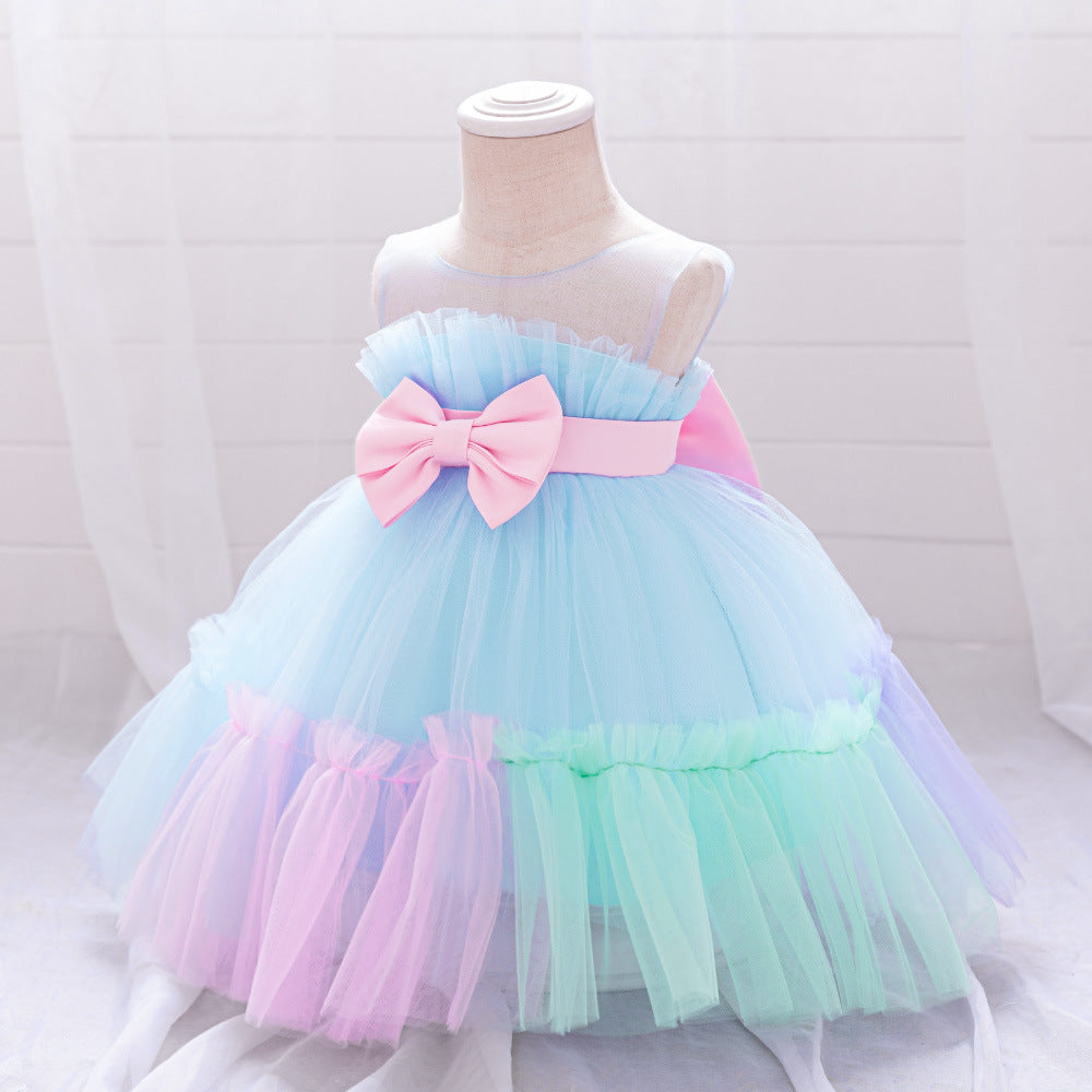 Sweetheart Neck A-Line Tulle Princess Dress for Girls | Tiered Skirt & Bowknot