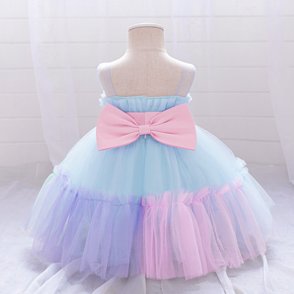 Sweetheart Neck A-Line Tulle Princess Dress for Girls | Tiered Skirt & Bowknot