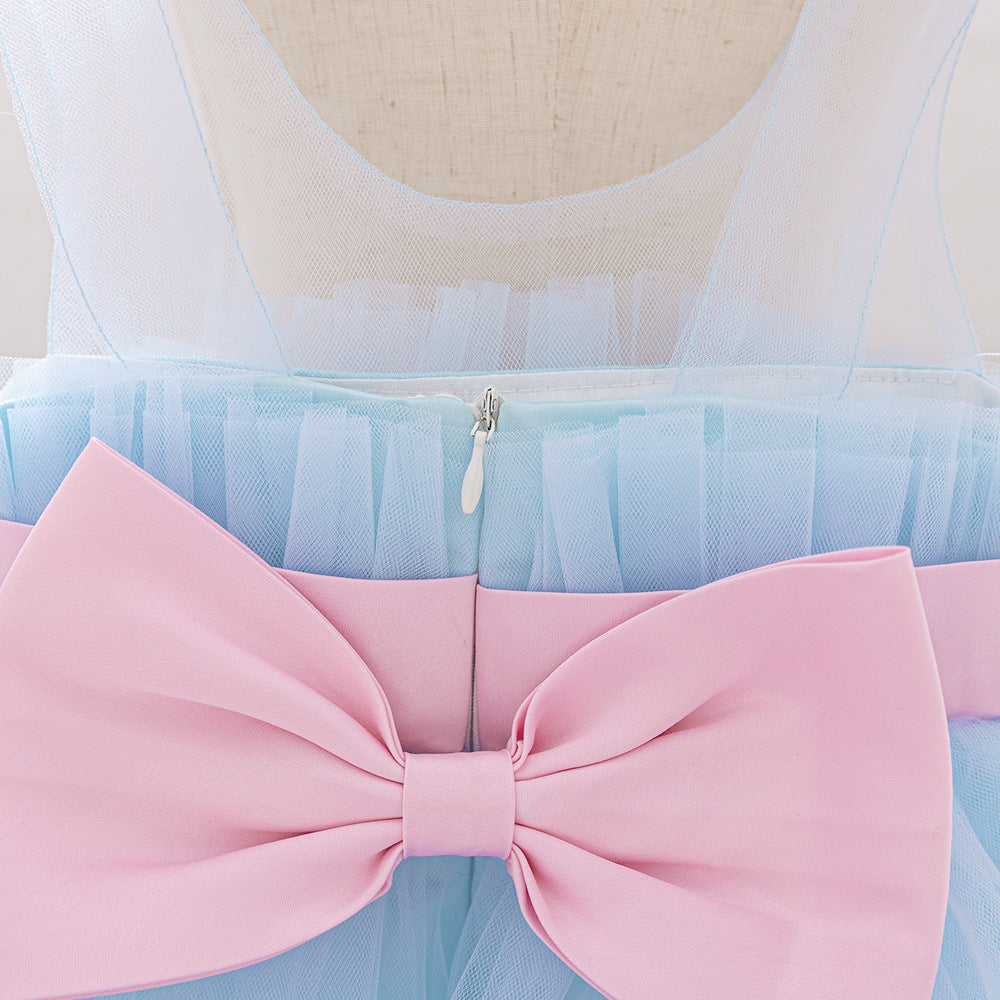 Sweetheart Neck A-Line Tulle Princess Dress for Girls | Tiered Skirt & Bowknot