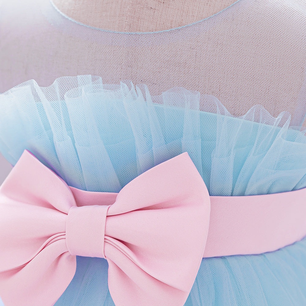 Sweetheart Neck A-Line Tulle Princess Dress for Girls | Tiered Skirt & Bowknot