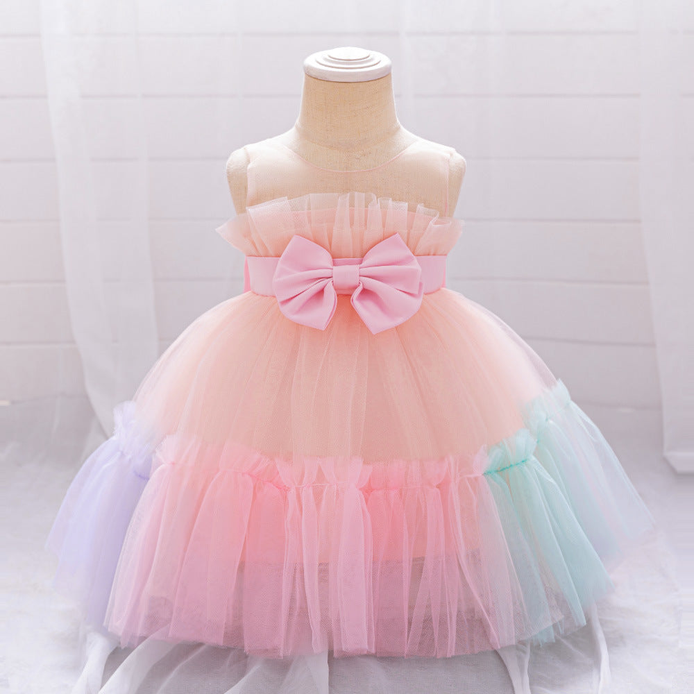Sweetheart Neck A-Line Tulle Princess Dress for Girls | Tiered Skirt & Bowknot