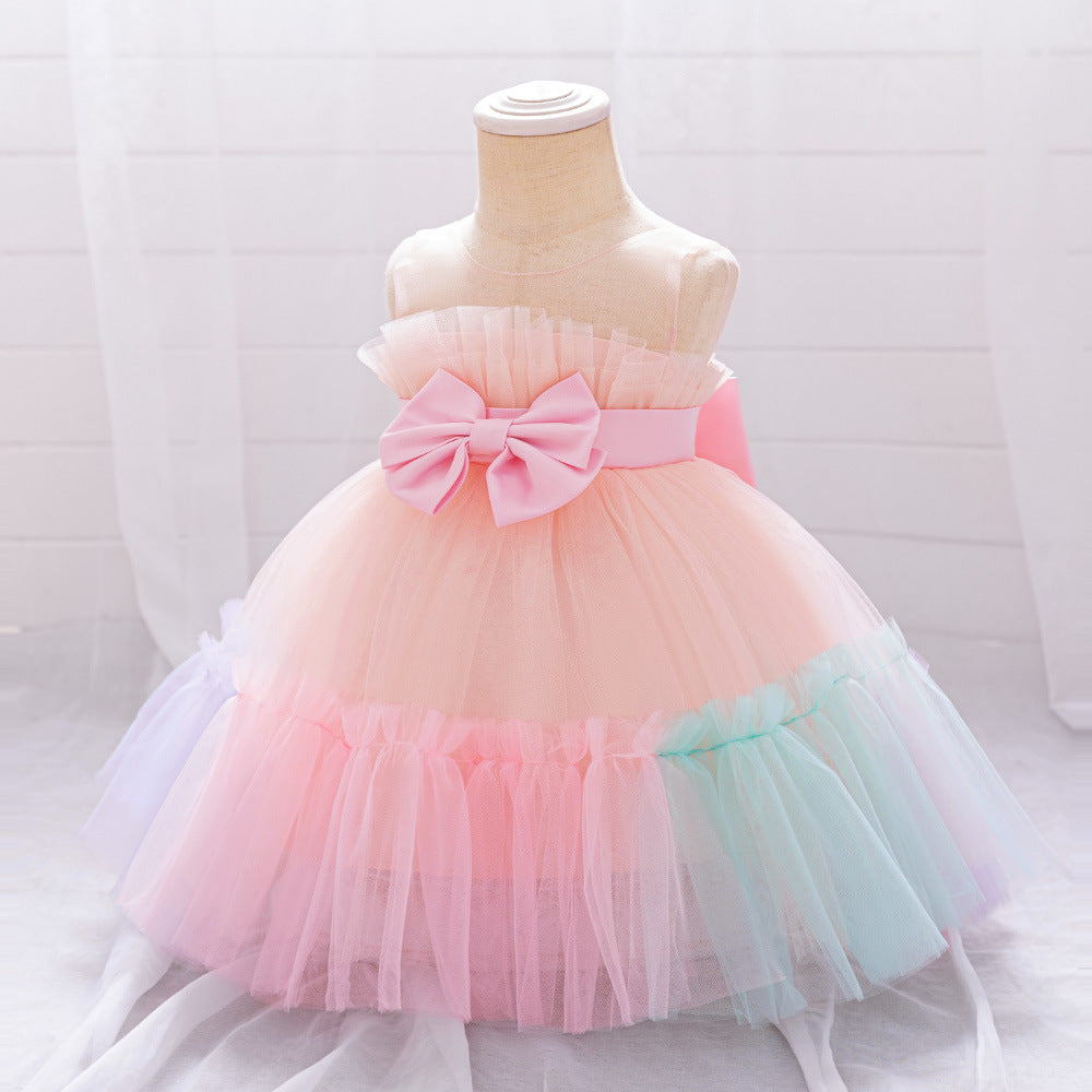 Sweetheart Neck A-Line Tulle Princess Dress for Girls | Tiered Skirt & Bowknot