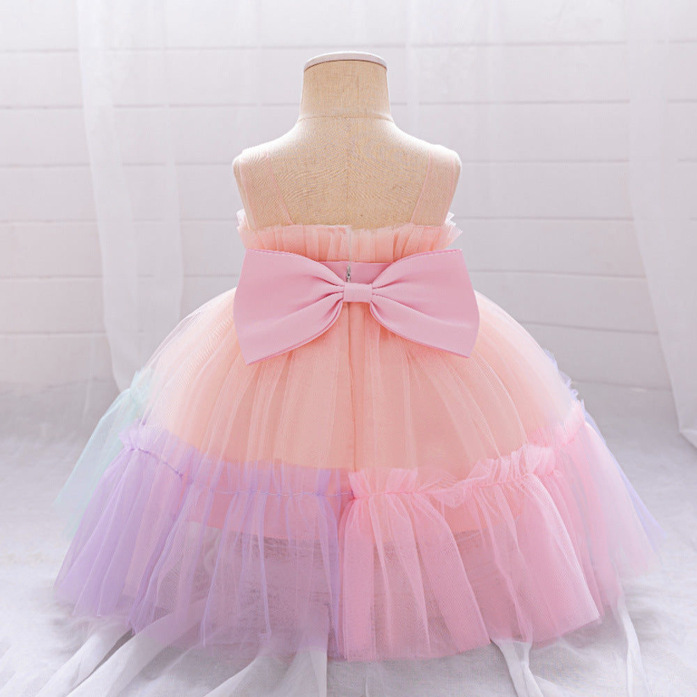 Sweetheart Neck A-Line Tulle Princess Dress for Girls | Tiered Skirt & Bowknot