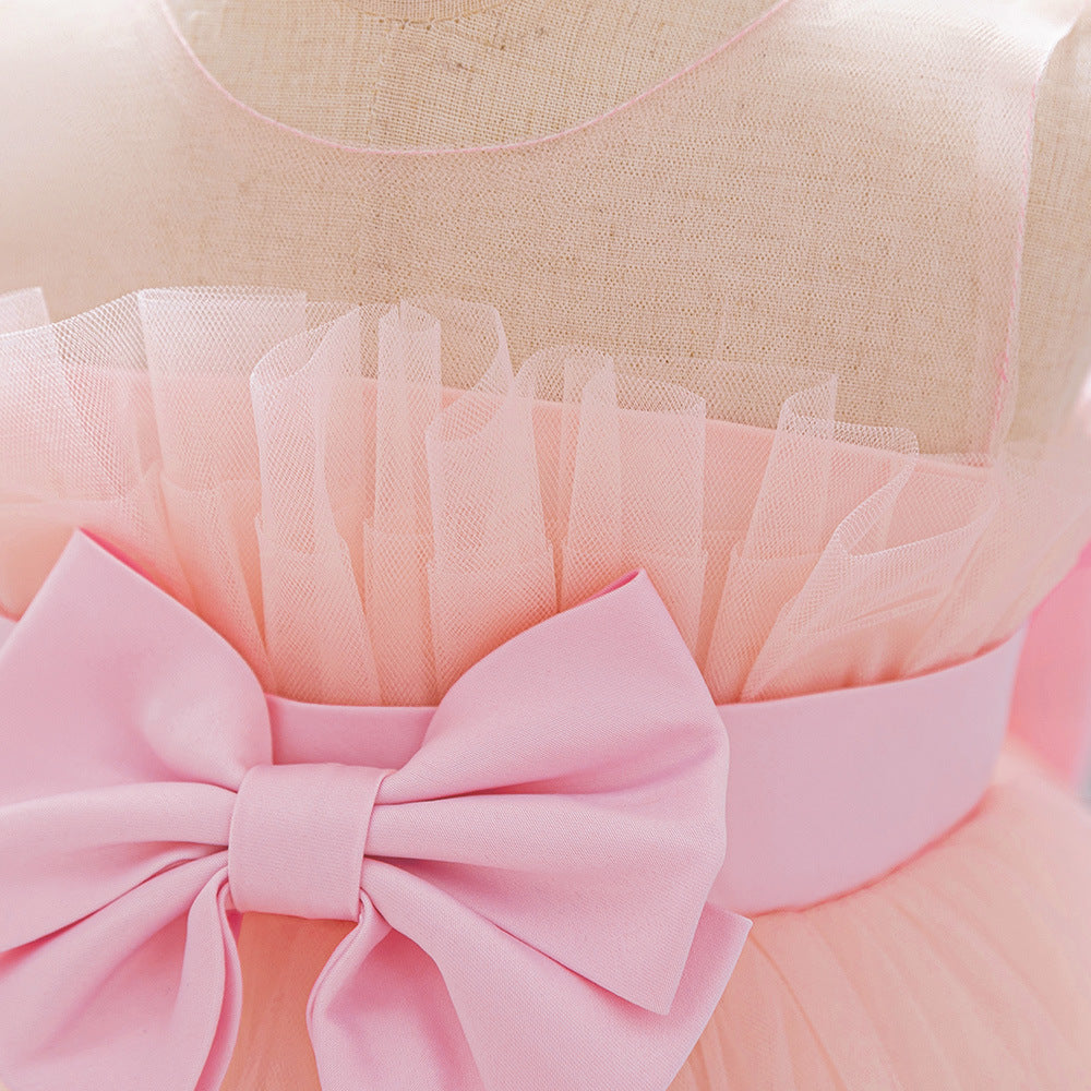 Sweetheart Neck A-Line Tulle Princess Dress for Girls | Tiered Skirt & Bowknot