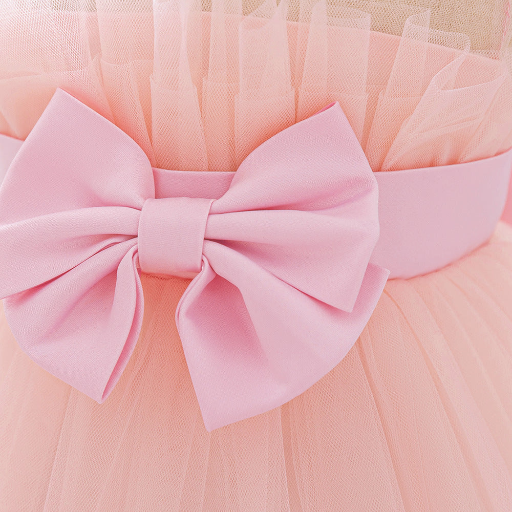 Sweetheart Neck A-Line Tulle Princess Dress for Girls | Tiered Skirt & Bowknot