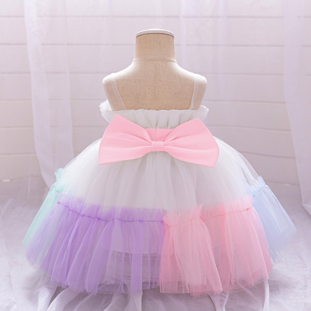 Sweetheart Neck A-Line Tulle Princess Dress for Girls | Tiered Skirt & Bowknot