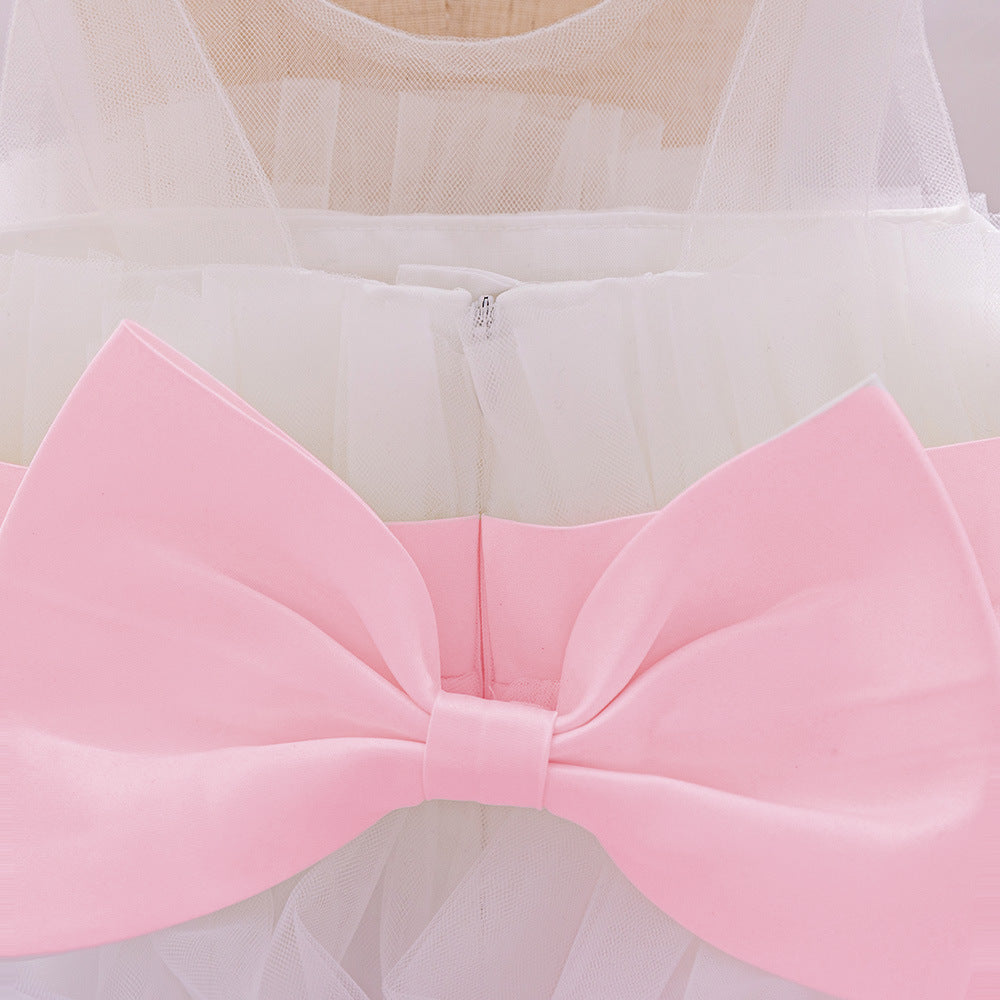 Sweetheart Neck A-Line Tulle Princess Dress for Girls | Tiered Skirt & Bowknot