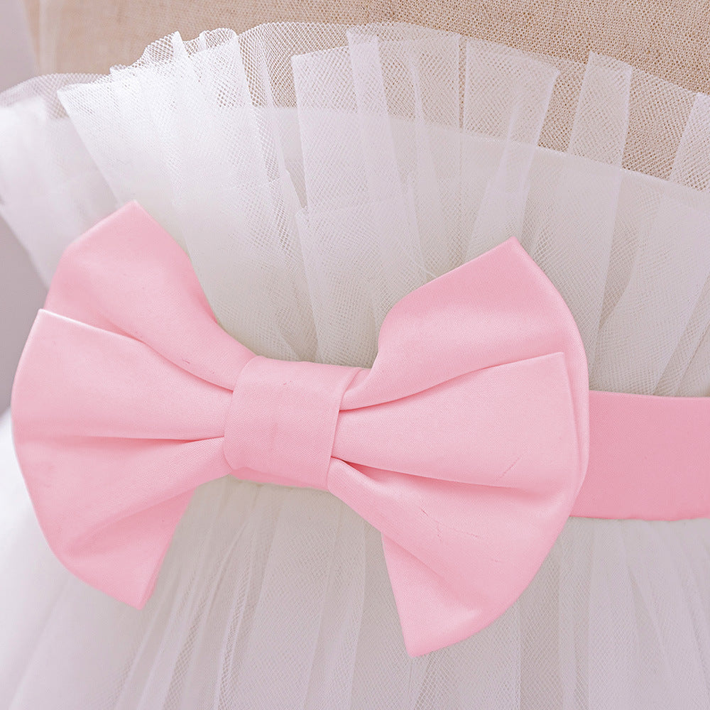 Sweetheart Neck A-Line Tulle Princess Dress for Girls | Tiered Skirt & Bowknot