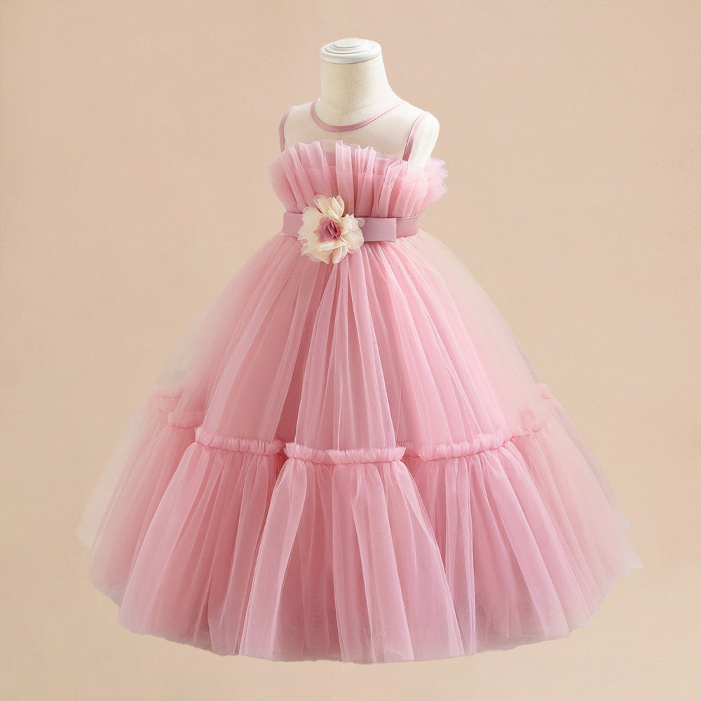 Light Pink Toddler Tulle Maxi Dress with Flowers – Cute Party & Flower Girl Gown