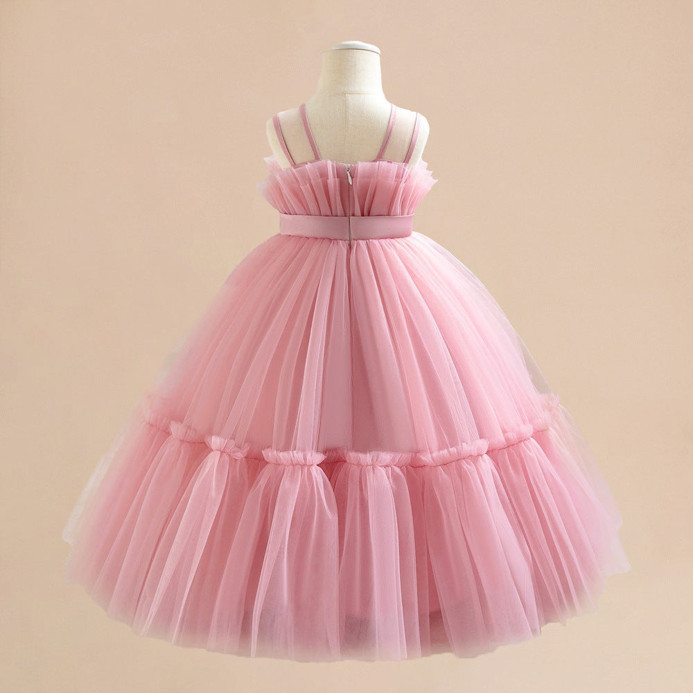 Light Pink Toddler Tulle Maxi Dress with Flowers – Cute Party & Flower Girl Gown