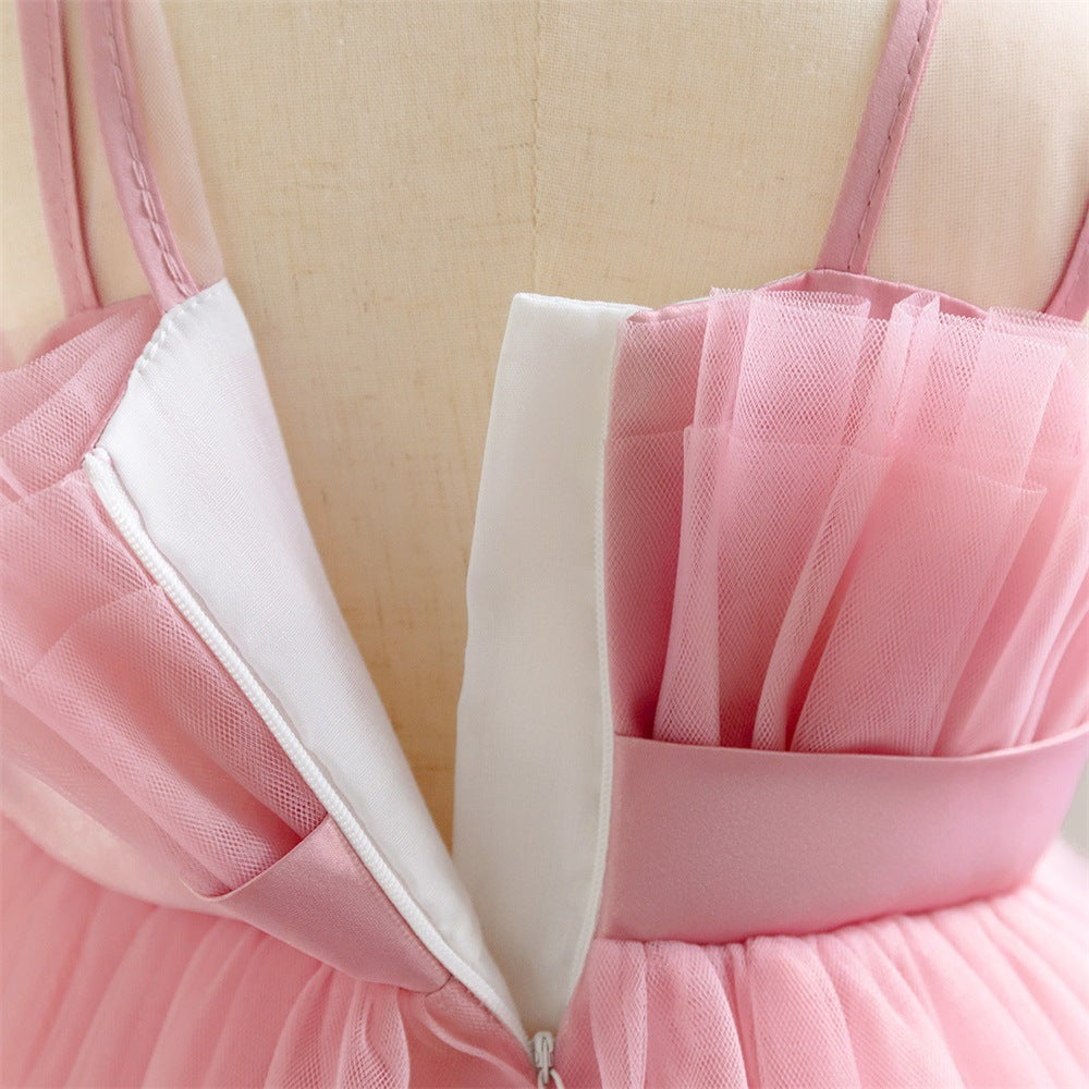 Light Pink Toddler Tulle Maxi Dress with Flowers – Cute Party & Flower Girl Gown