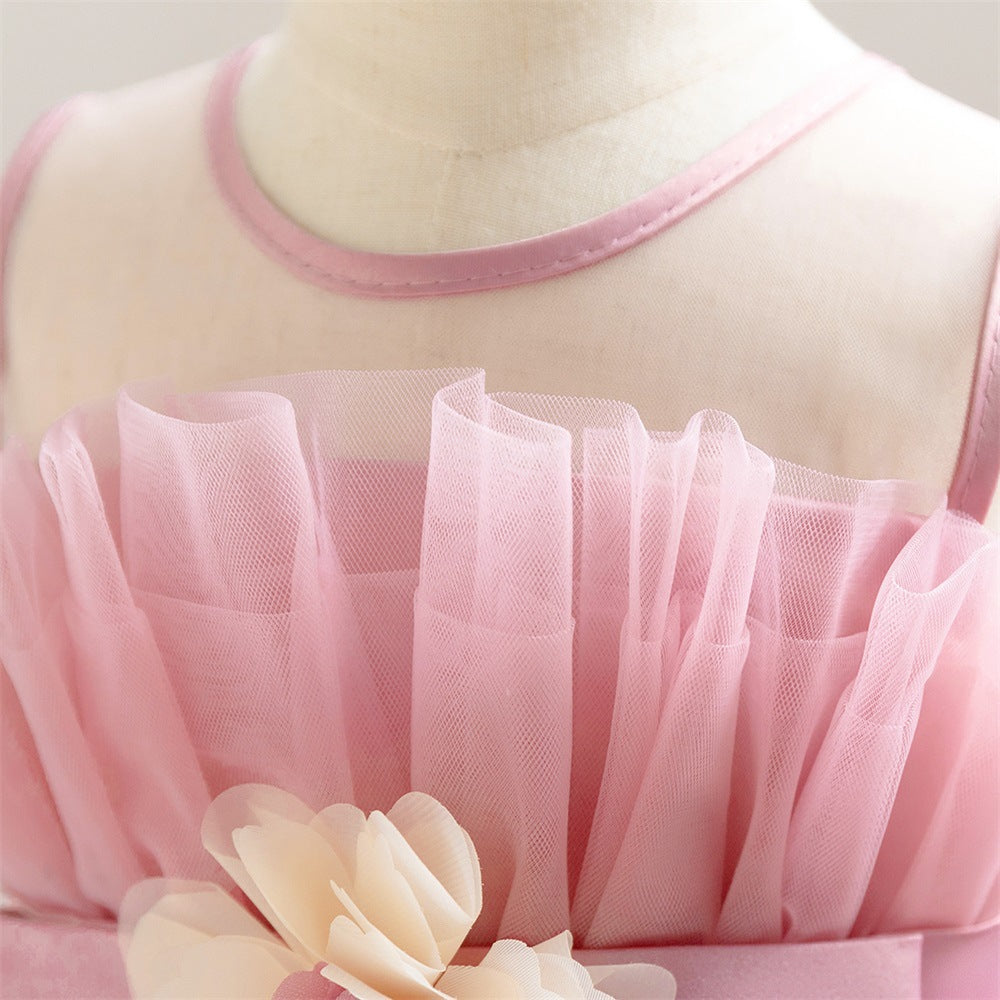 Light Pink Toddler Tulle Maxi Dress with Flowers – Cute Party & Flower Girl Gown