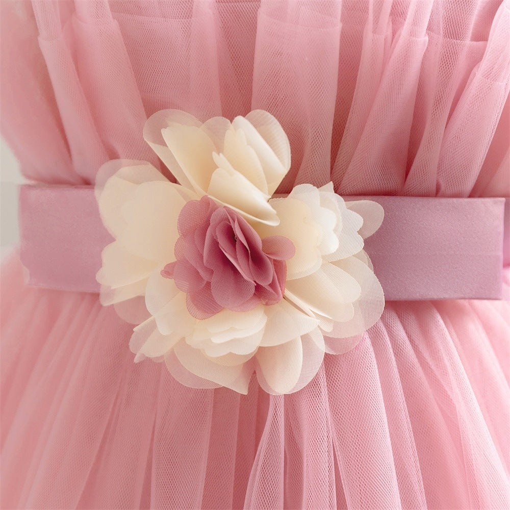 Light Pink Toddler Tulle Maxi Dress with Flowers – Cute Party & Flower Girl Gown