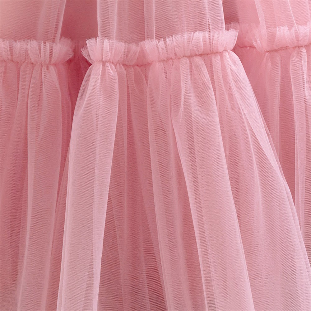 Light Pink Toddler Tulle Maxi Dress with Flowers – Cute Party & Flower Girl Gown