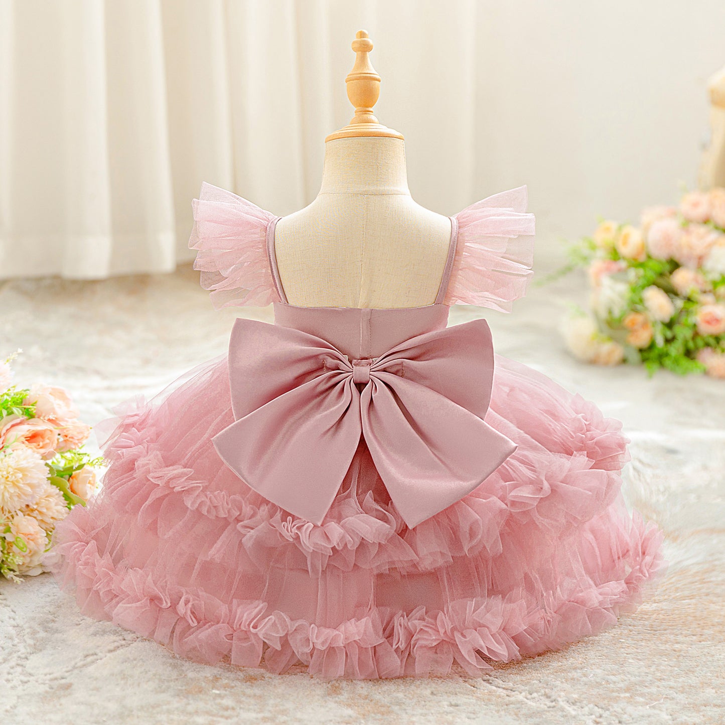 Puffy Tulle Ball Gown Baby Dress – Tiered Skirt & Bow | Party & Flower Girl Outfit
