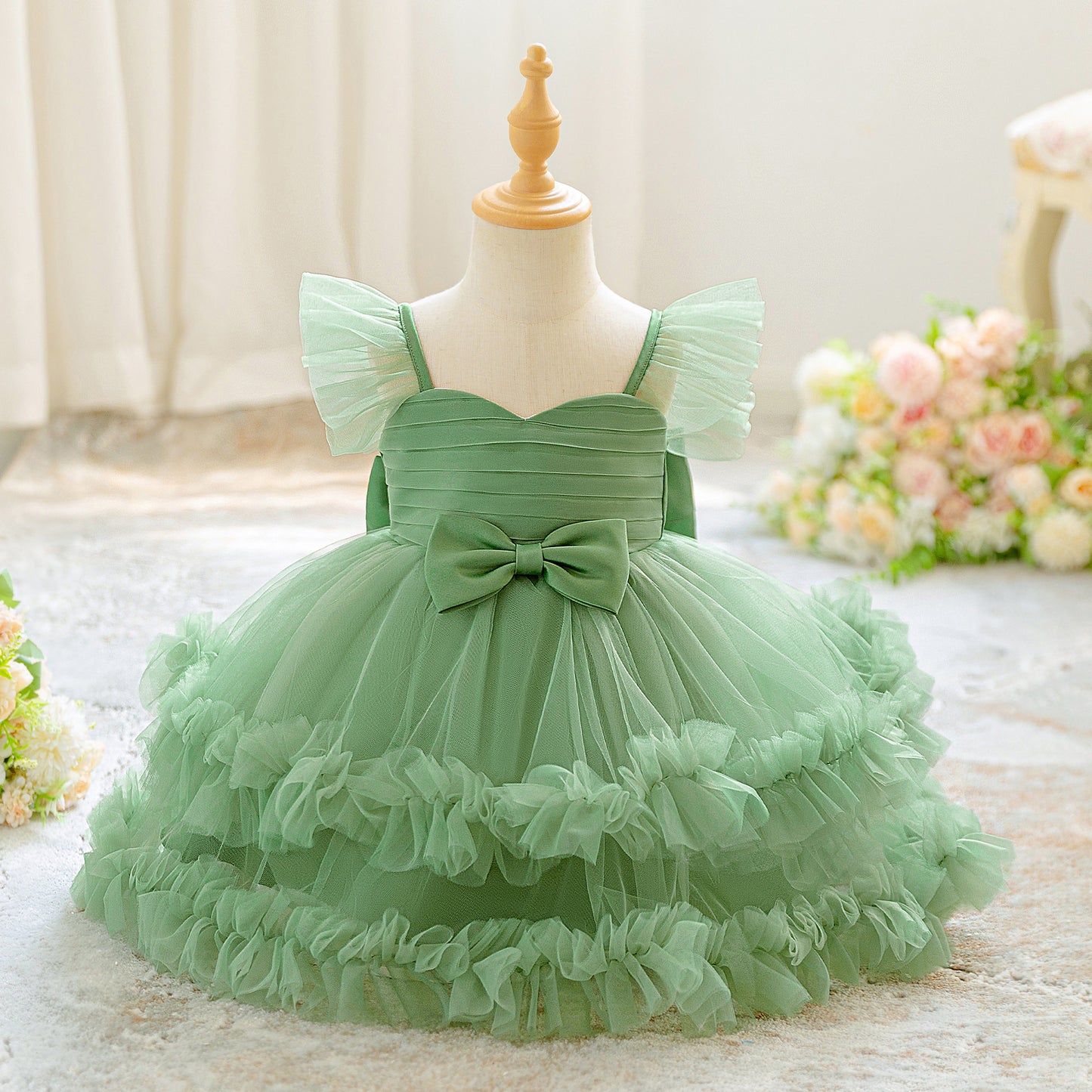 Puffy Tulle Ball Gown Baby Dress – Tiered Skirt & Bow | Party & Flower Girl Outfit