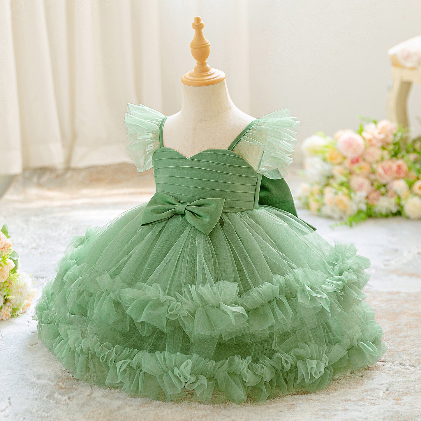 Puffy Tulle Ball Gown Baby Dress – Tiered Skirt & Bow | Party & Flower Girl Outfit