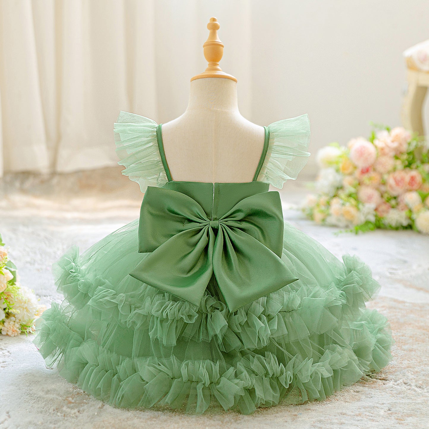 Puffy Tulle Ball Gown Baby Dress – Tiered Skirt & Bow | Party & Flower Girl Outfit