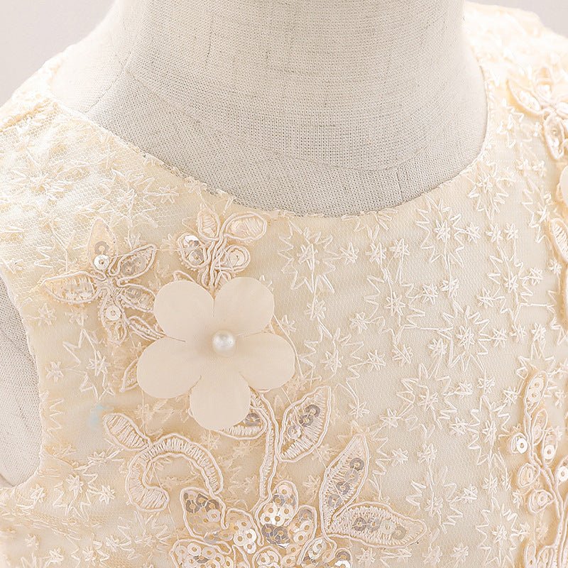 Cute Tea Length A-Line Lace Princess Dress for Girls – Perfect for Weddings & Parties