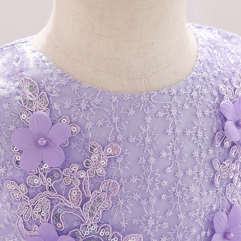 Frocklet Cute Tea Length A-Line Lace Princess Dress for Girls – Perfect for Weddings & Parties 3